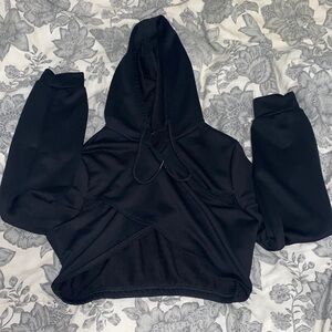 Cropped Crisscross in the Front Black Hoodie.